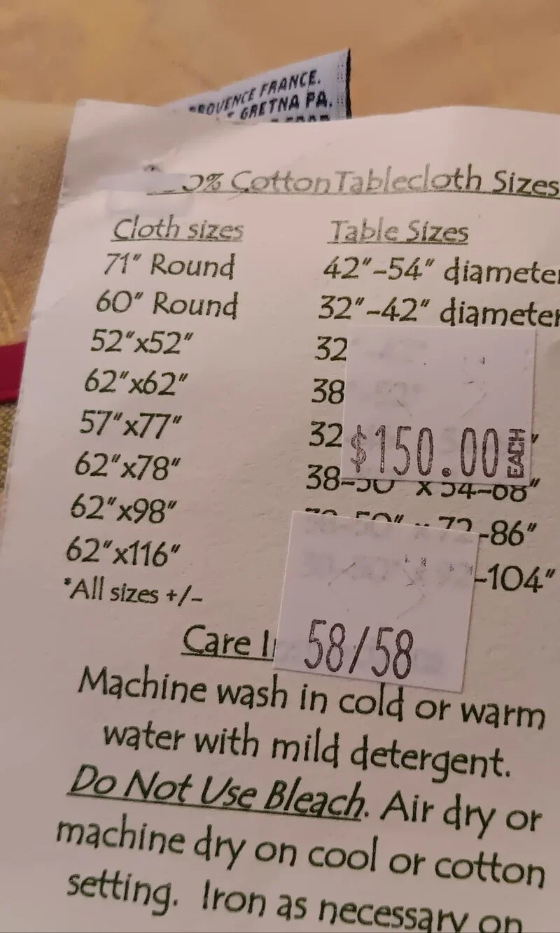 100% Cotton Tablecloth 58